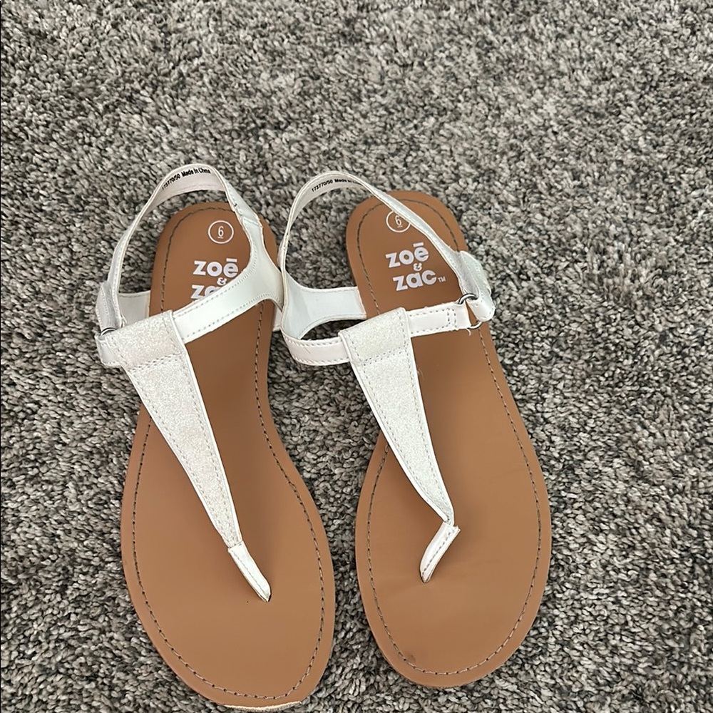 White and Brown Sandals with T-Strap Design